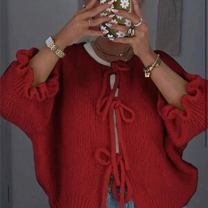 Elegant Red Sweater with Bow Details